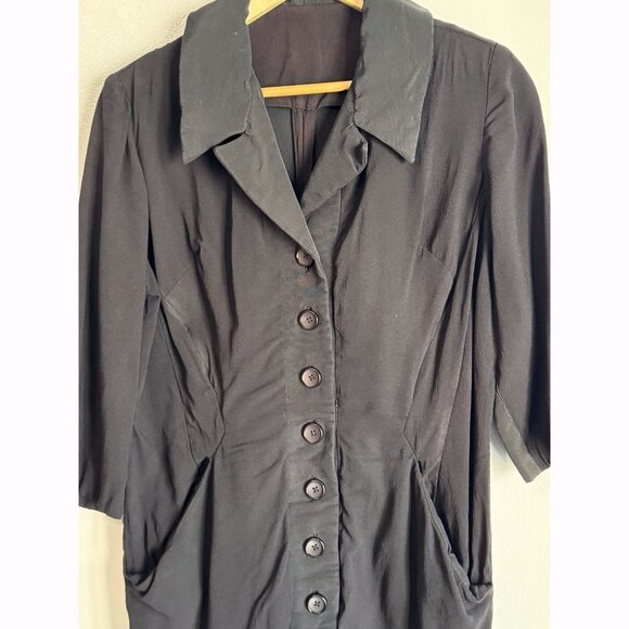 Vintage 40s 50s Women’s Black Button Down Dress Jacket XL David Levine Original - Picture 3 of 12